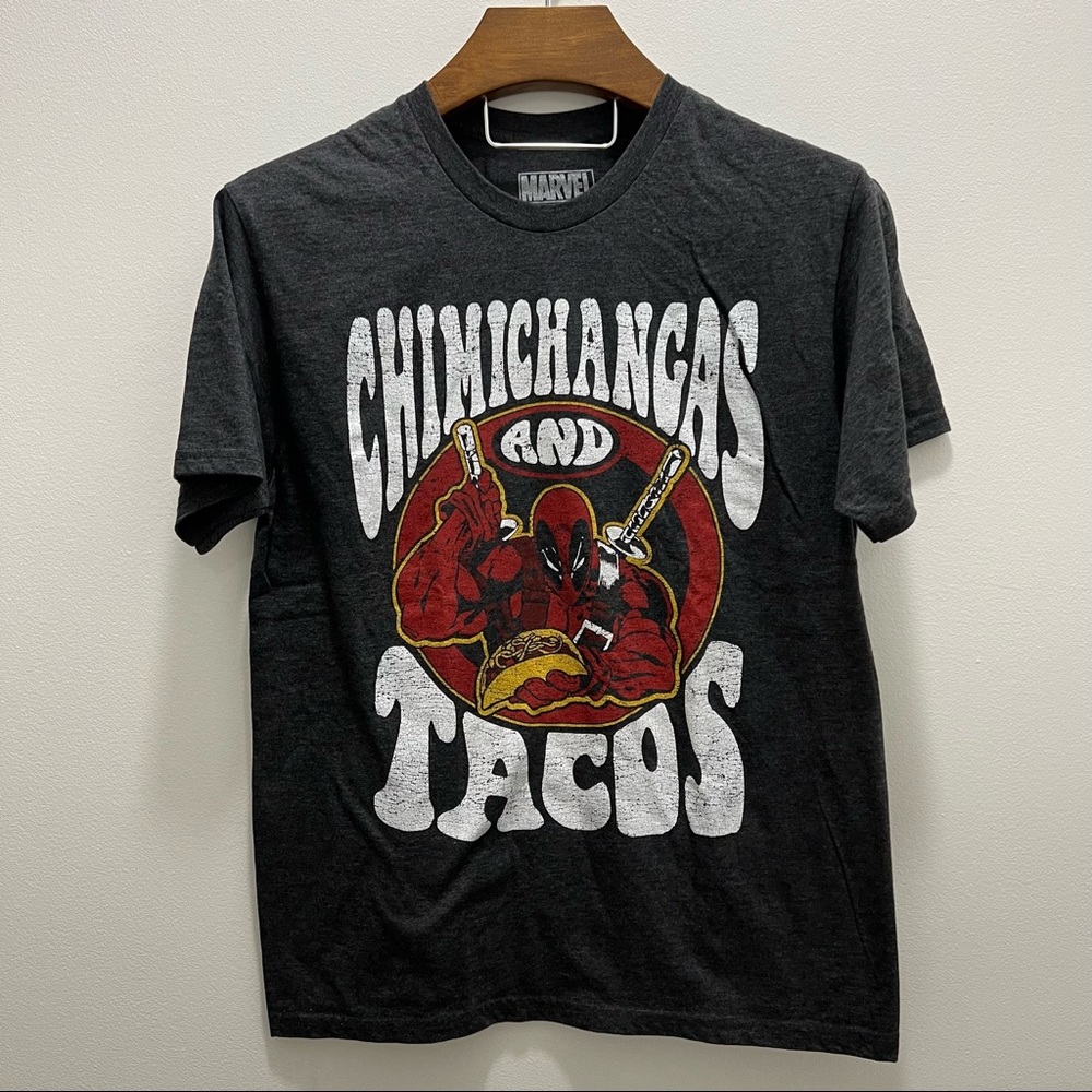 Marvel Deadpool chimichangas and tacos T-shirt, crew neck, tagless